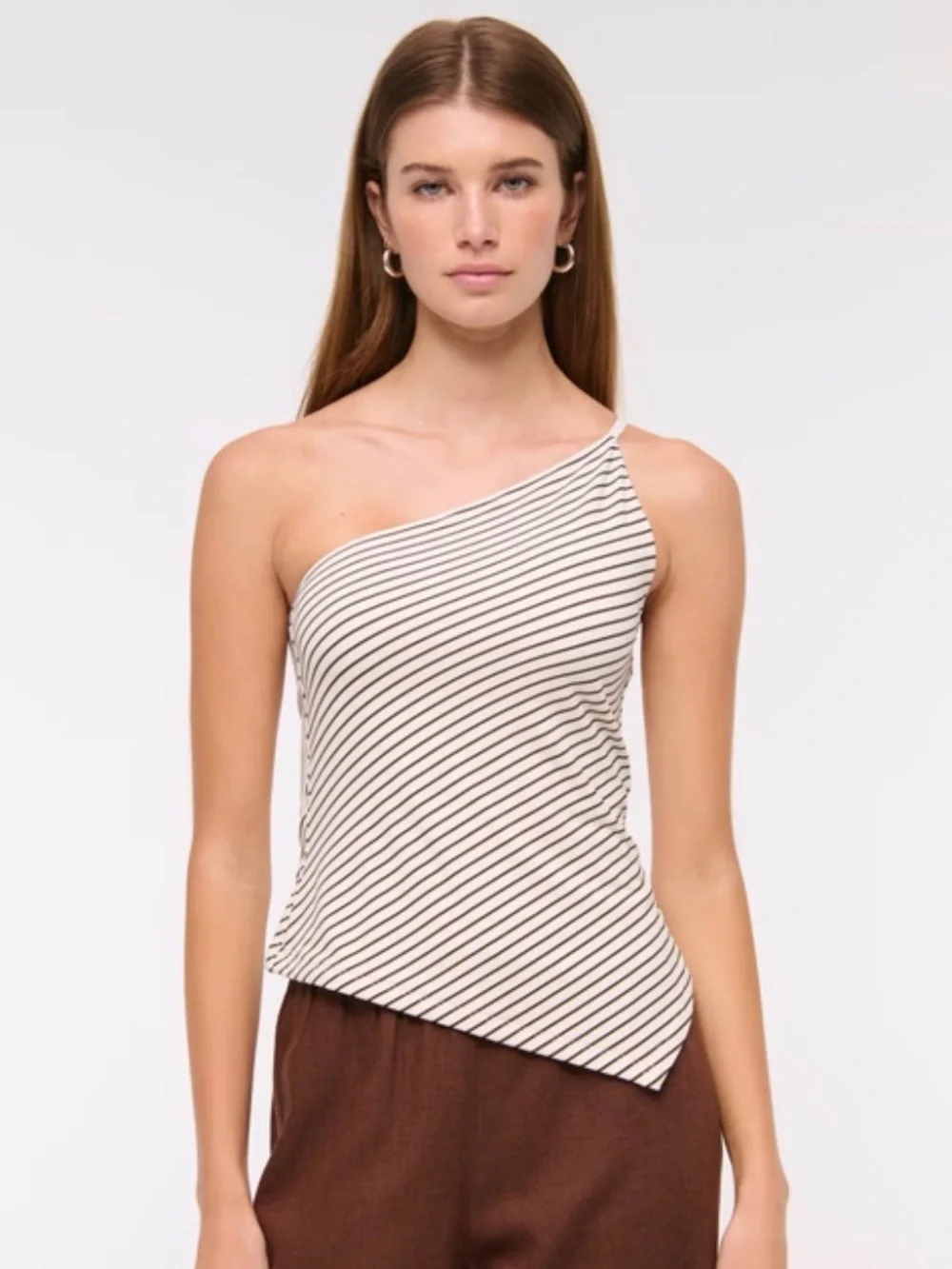 Abercrombie & Fitch One-Shoulder Striped Tank Top in Cream and Black size S - Picture 1 of 7